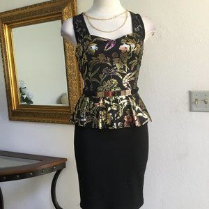 IPONA Textures Shine Up Short Dress Flared Peplum Lace Back Cocktail Party M